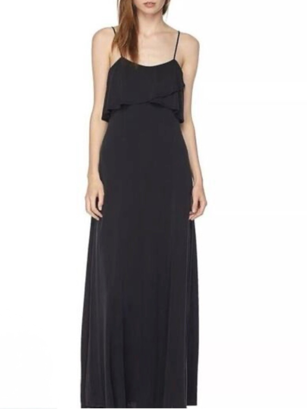 Jenny Yoo Black Spaghetti-Strap Ruffle Maxi Dress